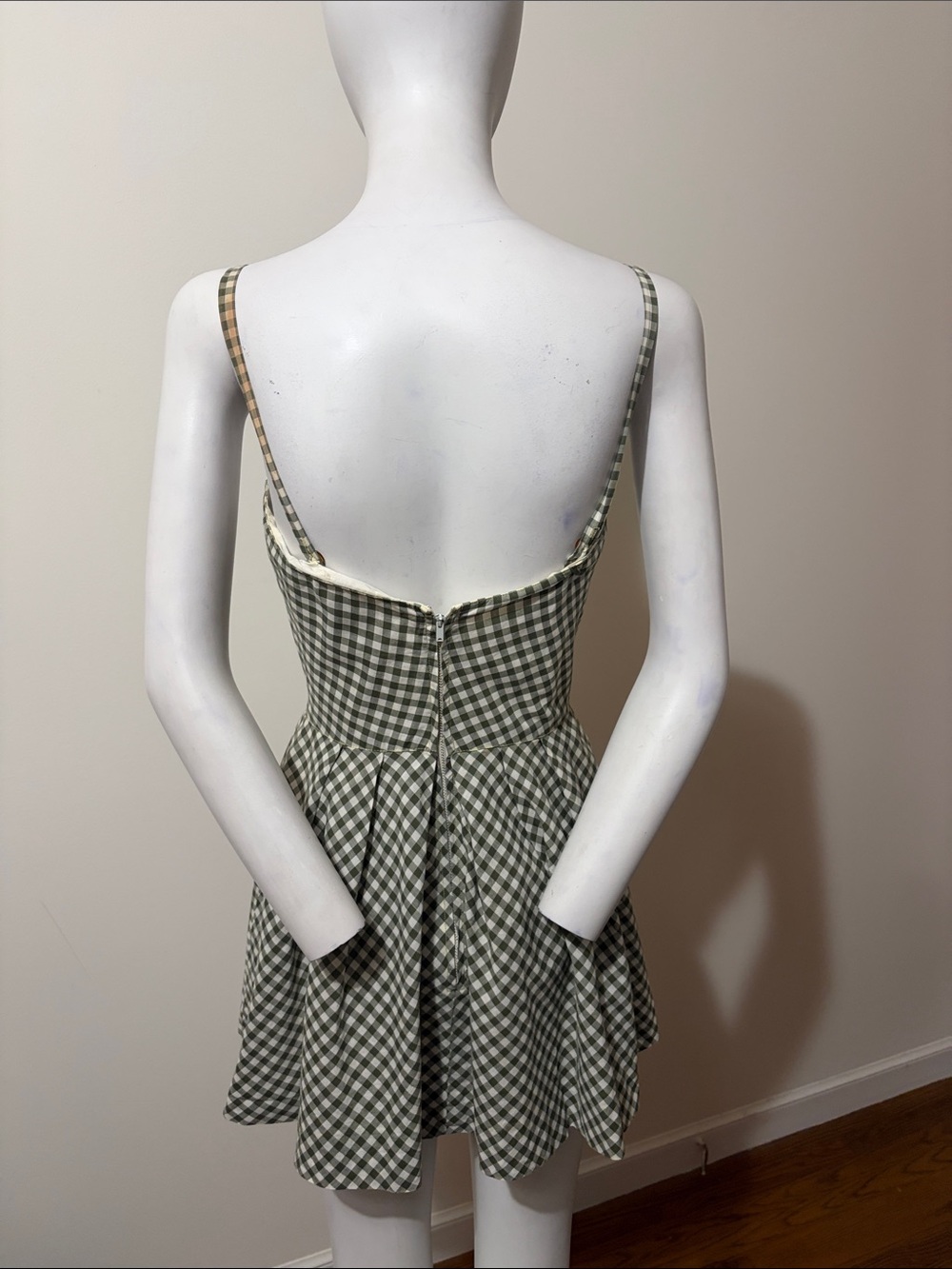 1950's Carolyn Schnurer Olive Green Gingham Bow-Accent Sundress Skort - Picture 3 of 11